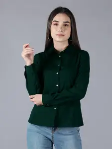 MINGLAY Women Green Solid Casual Shirt