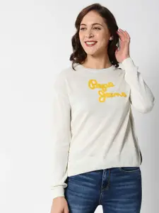 Pepe Jeans Women Grey & Yellow Typography Pullover