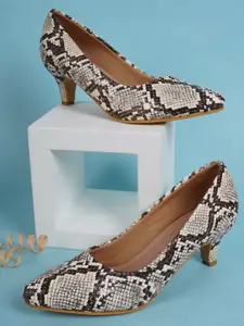 DressBerry Beige Printed Kitten Pumps