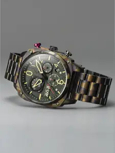 AVI-8 Men Green Brass Dial & Brown Steel Straps Analogue Chronograph Watch