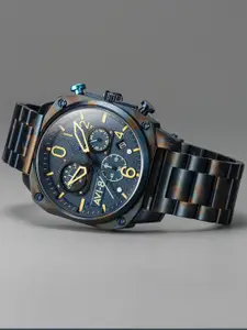 AVI-8 Men Blue Brass Patterned Dial & Blue Stainless Steel Straps Analogue Chronograph Watch