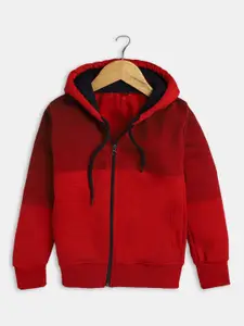 Hopscotch Hopscotch Boys Red Colourblocked Hooded Cotton Sweatshirt