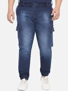 John Pride Men Plus Size Blue Heavy Fade Cuffed Hem Stretchable Jogger Jeans