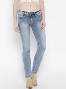 Pepe Jeans Women Blue Frisky Slim Fit Low-Rise Clean Look Stretchable Jeans