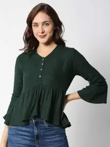 Pepe Jeans Green Bell Sleeves Empire Top