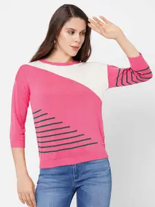 Pepe Jeans Women Pink & White Colourblocked Top