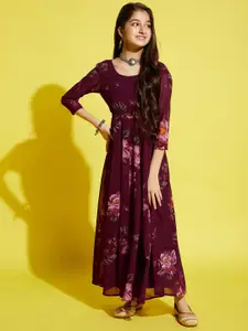 Cherry & Jerry Girls Brown & Pink Floral Georgette Maxi Maxi Dress