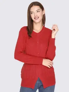 GODFREY Women Red Cable Knit Cardigan Sweaters