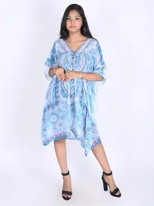 Rajoria Instyle Ethnic Motifs Printed Tie-Up Neck Georgette Cover Up Dress