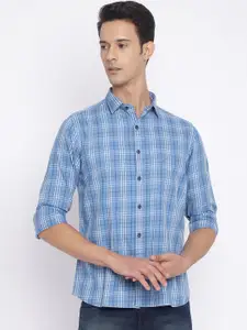 Cantabil Men Blue Tartan Checked Cotton Casual Shirt