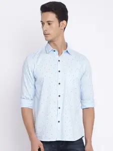 Cantabil Men Blue Printed Cotton Casual Shirt