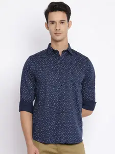 Cantabil Men Navy Blue Printed Cotton Casual Shirt