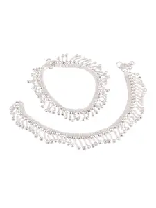 Efulgenz Rhodium-Plated Silver-Tone Artificial Beaded Anklets