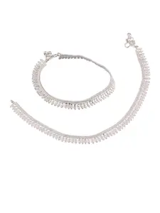Efulgenz Rhodium-Plated Silver-Toned Beaded Anklets