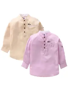 TONYBOY Pack of 2 Boys Peach-Coloured & Purple Solid Cotton Classic Casual Shirts