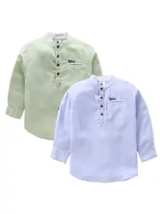 TONYBOY Boys Pack of 2 Sea Green & Blue Solid Cotton Classic Casual Shirts