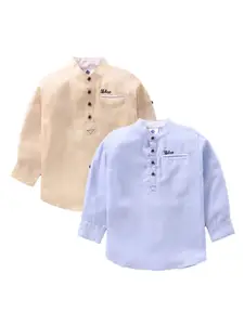 TONYBOY Pack of 2 Boys Yellow & Blue Solid Cotton Classic Casual Shirts