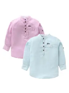 TONYBOY Boys Pack of 2 Pink Solid Cotton Classic Casual Shirts