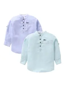 TONYBOY Pack of 2 Boys Blue & Sea Green Solid Cotton Classic Casual Shirts