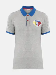 Peter England Boys Grey Solid Polo Collar Applique Cotton T-shirt