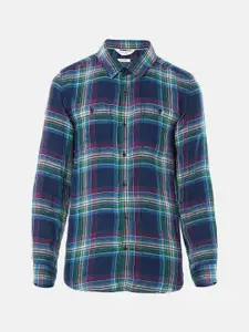 Peter England Boys Blue & Red Slim Fit Tartan Checked Pure Cotton Casual Shirt
