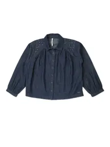 Pepe Jeans Girls Blue Printed Cotton Casual Shirt