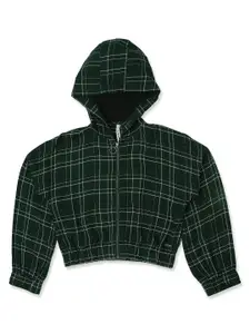 Pepe Jeans Green Checked Hooded Shirt Style Top