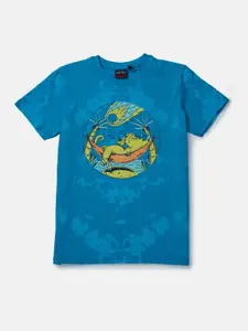 Gini and Jony Boys Blue Printed Cotton T-shirt