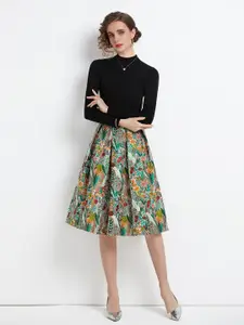 JC Collection Women Black & Green Top with Skirt