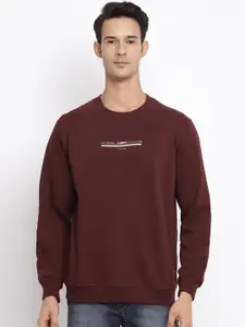 Cantabil Men Burgundy Solid Wool Round Neck Sweatshirt