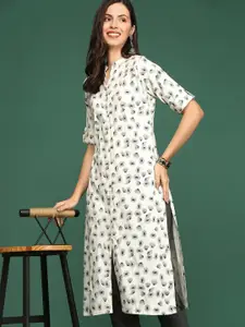 SHOWOFF Mandarin Collar Printed Cotton Kurta