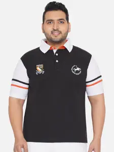 John Pride  Plus Size Men Black & White Colourblocked Polo Collar T-shirt