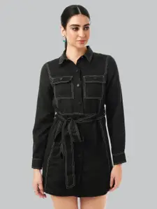 Style Island Black Solid Shirt Mini Dress