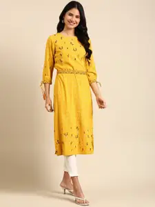 SHOWOFF Floral Embroidered Belted Detail Kurta