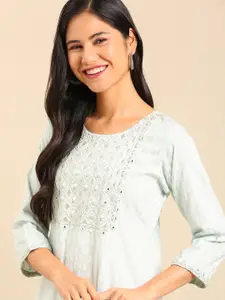 SHOWOFF Printed Mirror Work Cotton Kurta