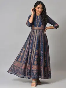 W Blue Ethnic Motifs Ethnic Maxi Dress