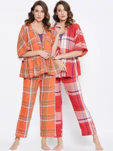 The Kaftan Company Women Red & White Checked Night suit
