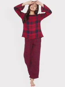 The Kaftan Company Women Red & Navy Blue Checked Night suit