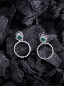 Brandsoon Green Silver-Plated Classic American Diamond Drop Earrings