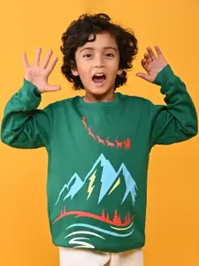 Anthrilo Boys Green Printed Sweatshirt