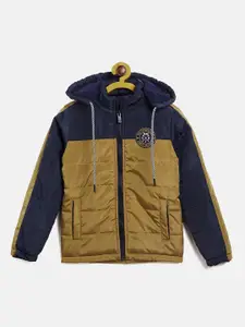 Duke Boys Mustard Blue Colourblocked Padded Hooded Jacket