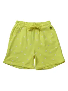Gini and Jony Girls Yellow Floral Printed Cotton Shorts