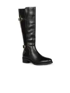 Saint G Women Black Solid Leather Long Winter Boots