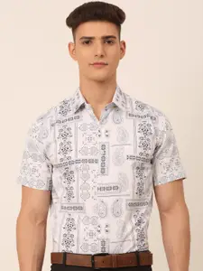 JAINISH Men White Classic Printed Pure Cotton Formal Shirt