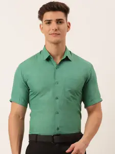 JAINISH Men Green Solid Classic Pure Cotton Formal Shirt