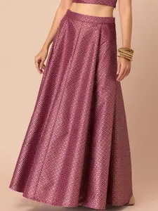 INDYA Women Maroon Floral Foil Printed Lehenga Skirt