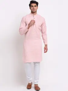 Aarsha Men Pink & White Striped Pure Cotton Kurta