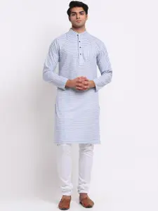 Aarsha Men Blue & White Striped Pure Cotton Kurta