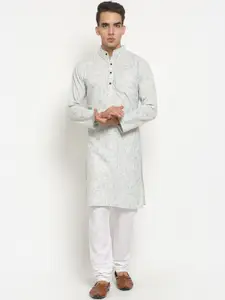 Aarsha Men Green Woven Design Pure Cotton Kurta