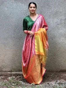 Chidiyaa Pink & Orange Colourblocked Pure Cotton Saree